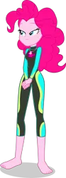 Size: 1280x3424 | Tagged: safe, alternate version, artist:dustinwatsongkx, derpibooru import, pinkie pie, human, equestria girls, g4, barefoot, clothes swap, curly hair, feet, female, flip-flops, fluttershy's wetsuit, geode of fauna, image, jewelry, magical geodes, necklace, png, sandals, simple background, solo, swimsuit swap, transparent background, wetsuit