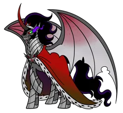 Size: 3852x3542 | Tagged: safe, artist:melspyrose, derpibooru import, king sombra, g4, alicorn amulet, alicorn sombra, bat wings, cape, clothes, curved horn, evil, evil grin, grin, headcanon in the description, horn, image, jewelry, lore in description, png, regalia, sharp teeth, simple background, smiling, sombra eyes, story included, tail, teeth, transparent background, wavy hair, wavy tail, wings