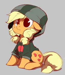 Size: 2360x2714 | Tagged: safe, artist:imalou, derpibooru import, applejack, earth pony, pony, g4, clothes, cute, female, filly, floppy ears, foal, freckles, hoodie, image, jackabetes, jpeg, sitting, solo, tail, teenage applejack, teenager