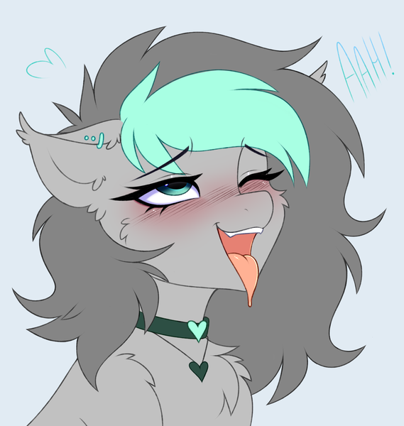 Size: 3296x3476 | Tagged: safe, artist:pesty_skillengton, derpibooru import, oc, oc:opal stone, earth pony, pony, ahegao, bust, collar, female, image, mare, open mouth, png, sketch, solo, tongue out