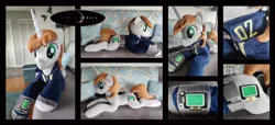 Size: 4304x1960 | Tagged: safe, artist:purplenebulastudios, derpibooru import, oc, oc:littlepip, pony, unicorn, fallout equestria, clothes, female, horn, image, irl, jpeg, jumpsuit, lying down, mare, photo, pipbuck, plushie, prone, solo, vault suit