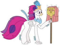 Size: 2907x2224 | Tagged: safe, artist:supahdonarudo, derpibooru import, queen novo, classical hippogriff, hippogriff, g4, my little pony: the movie, fluttermop, holding, image, mop, png, simple background, solo, transparent background