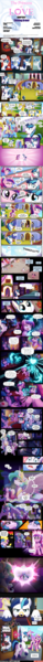 Size: 1280x19444 | Tagged: safe, artist:lummh, artist:whitequartztheartist, derpibooru import, night light, princess cadance, princess celestia, shining armor, smarty pants, twilight sparkle, twilight velvet, alicorn, pegasus, pony, unicorn, comic:the princess of love, g4, absurd resolution, armor, candle, canterlot, comic, crown, doll, engagement ring, female, filly, filly twilight sparkle, foal, hoof shoes, horn, image, jewelry, male, mare, mirror, music notes, peytral, png, princess shoes, regalia, royal guard, royal guard armor, singing, speech bubble, stallion, teen princess cadance, thumbnail is a stick, toy, unicorn twilight, younger