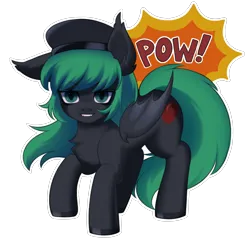 Size: 2014x1946 | Tagged: safe, artist:alunedoodle, derpibooru import, oc, oc:admiral valey, unofficial characters only, bat pony, pony, fanfic:the olden world, fangs, female, fighting stance, folded wings, hat, image, looking at you, png, simple background, smiling, smiling at you, solo, transparent background, wings