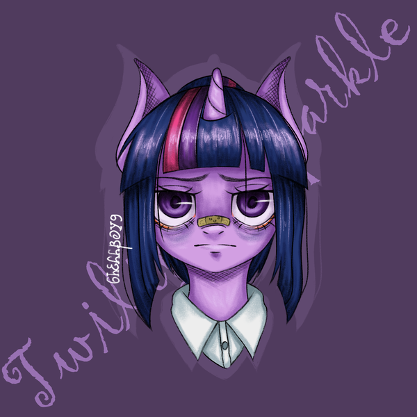 Size: 2048x2048 | Tagged: safe, artist:6hellboy9, derpibooru import, twilight sparkle, alicorn, pony, unicorn, g4, bust, female, horn, image, png, portrait, redesign, sad, solo, unicorn twilight