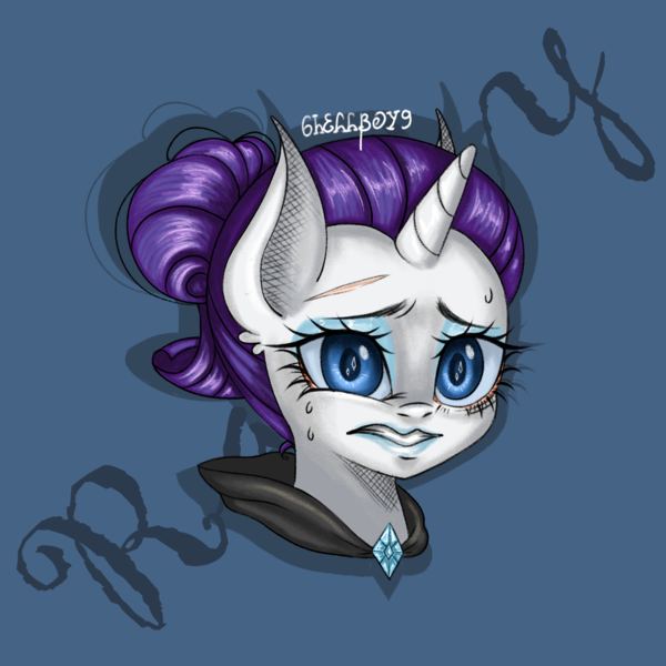 Size: 2048x2048 | Tagged: safe, artist:6hellboy9, derpibooru import, rarity, unicorn, g4, blue lipstick, bust, cute, female, horn, image, lipstick, png, portrait, redesign, solo, uncanny valley