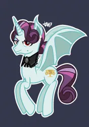 Size: 1039x1476 | Tagged: safe, artist:tantann_7, derpibooru import, principal abacus cinch, ponified, bat pony, pony, equestria girls, g4, bat pony cinch, equestria girls ponified, female, horn, image, mare, png, red eyes, solo