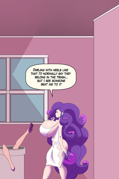 Size: 2000x3000 | Tagged: suggestive, artist:annon, derpibooru import, part of a set, rarity, suri polomare, human, equestria girls, g4, big hair, big lips, bimbo 2.0, bimbo rarity, breasts, busty rarity, clothes, dialogue, eyeshadow, high heels, image, jpeg, lipstick, long nails, makeup, shoes, skimpy outfit