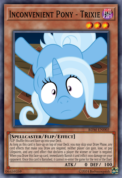 Size: 813x1185 | Tagged: safe, artist:badumsquish, derpibooru import, trixie, pony, unicorn, g4, card, card game, ccg, derpibooru exclusive, effect monster card, female, horn, image, inconvenient trixie, looking at you, lying down, mare, png, prone, show accurate, solo, sploot, stare, table, trading card, wide eyes, yu-gi-oh!, yugioh card