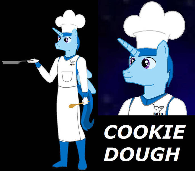 Size: 956x836 | Tagged: safe, artist:dakari-king-mykan, derpibooru import, oc, oc:cookie dough, unofficial characters only, alicorn, anthro, chef's hat, frying pan, hat, image, jpeg, solo, spoon