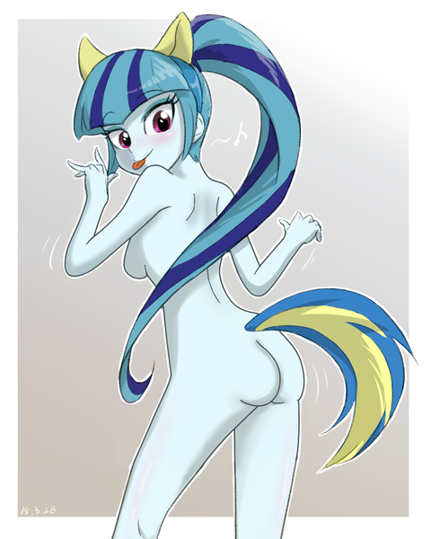 Size: 702x877 | Tagged: questionable, anonymous editor, artist:ta-na, artist:ta-na edits, derpibooru import, edit, sonata dusk, equestria girls, g4, ass, breasts, butt, fake ears, female, image, nude edit, nudity, png, sideboob, solo, solo female, tail, tongue out