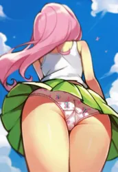 Size: 704x1024 | Tagged: suggestive, ai content, derpibooru import, machine learning generated, prompter:egupskirt00, fluttershy, equestria girls, g4, clothes, cutie mark, cutie mark on clothes, cutie mark underwear, fetish, image, jpeg, legs, panties, panty fetish, panty shot, skirt, standing, thighs, underwear, upskirt