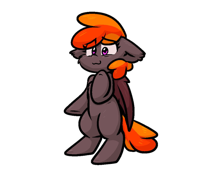 Size: 1004x836 | Tagged: safe, artist:zutcha, derpibooru import, oc, unofficial characters only, bat pony, pony, bat pony oc, bat wings, bipedal, eye clipping through hair, female, image, jpeg, looking at you, mare, simple background, smiling, smiling at you, solo, white background, wings