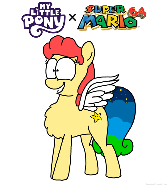 Size: 3023x3351 | Tagged: safe, artist:professorventurer, derpibooru import, oc, oc:power star, pegasus, crossover, image, png, rule 85, smiling, spread wings, super mario 64, super mario bros., wings