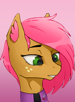 Size: 156x210 | Tagged: safe, artist:callsign-echo, artist:mustaphatr, derpibooru import, edit, babs seed, earth pony, pony, equestria at war mod, g4, bust, clothes, cmc world conquest timeline, ear fluff, freckles, gradient background, image, necktie, older, older babs seed, picture for breezies, png, portrait, scissors, solo