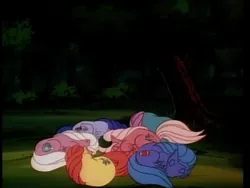 Size: 640x480 | Tagged: safe, derpibooru import, screencap, 4-speed, salty (g1), slugger, somnambula (g1), steamer (g1), tex, g1, big brother ponies, image, png, quarterback (g1), sleeping