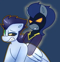 Size: 4128x4304 | Tagged: safe, artist:askhypnoswirl, derpibooru import, descent, soarin', pegasus, pony, g4, clothes, commission, costume, duo, image, male, png, possessed, possession, shadowbolts, shadowbolts costume, stallion