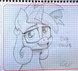 Size: 3388x3083 | Tagged: safe, artist:orange becrux, derpibooru import, oc, oc:skycandy, alicorn, pony, bust, cute, ear piercing, earring, eyelashes, female, graph paper, horn, image, jewelry, jpeg, mare, piercing, portrait, smiling, traditional art