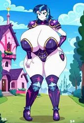 Size: 800x1169 | Tagged: suggestive, machine learning generated, prompter:tiamatnightmare, shining armor, human, equestria girls, armor, breasts, busty gleaming shield, gleaming shield, humanized, image, jpeg, rule 63, white skin