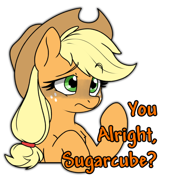 Size: 5000x5000 | Tagged: safe, artist:derpydoodesigns, derpibooru import, applejack, pony, g4, color, concern, female, general, image, png, solo, solo female, sticker, sugarcube, worried