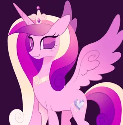 Size: 1754x1782 | Tagged: safe, artist:risswm, derpibooru import, princess cadance, alicorn, pony, g4, female, image, looking at you, mare, no pupils, png, purple background, simple background, smiling, smiling at you, solo, spread wings, wings