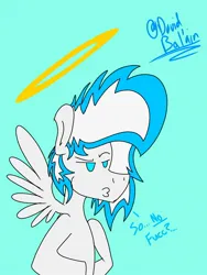 Size: 1200x1600 | Tagged: safe, artist:david_bal'air, derpibooru import, oc, oc:known pony, pegasus, angel, duckface, eyebrows, halo, image, jpeg, raised eyebrow, spread wings, wings