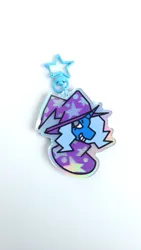 Size: 2252x4000 | Tagged: safe, artist:punkittdev, derpibooru import, trixie, pony, unicorn, g4, blue coat, blue eyes, blue mane, bust, cape, clothes, eyelashes, female, for sale, hat, high res, horn, image, irl, jpeg, keychain, lidded eyes, looking back, mare, no catchlights, no pupils, photo, preorder, profile, smiling, solo, trixie's cape, trixie's hat, unicorn horn