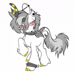 Size: 1200x1200 | Tagged: safe, artist:opalacorn, derpibooru import, oc, oc:keenan, unofficial characters only, kirin, bracelet, choker, commission, ear piercing, earring, grayscale, horn, horn jewelry, image, jewelry, jpeg, kirin oc, lip piercing, monochrome, partial color, piercing, red sclera, simple background, snake bites, solo, spiked wristband, studded choker, white background, wristband