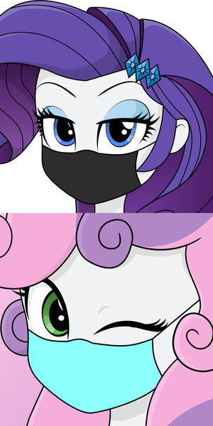 Size: 1170x2340 | Tagged: safe, artist:diilaycc, derpibooru import, editor:brokenadam, rarity, sweetie belle, equestria girls, g4, coronavirus, covid-19, face mask, female, image, incest, lesbian, mask, png, raricest, ship:raribelle, shipping, siblings, sisters