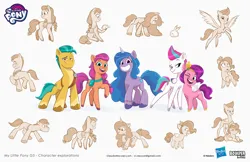 Size: 2083x1349 | Tagged: safe, artist:claudio naccari, derpibooru import, hitch trailblazer, izzy moonbow, pipp, pipp petals, sunny starscout, zipp storm, earth pony, pegasus, pony, unicorn, g5, adorapipp, adorazipp, coat markings, concave belly, concept art, cute, diverse body types, female, height difference, hitch is tall, hitchbetes, horn, image, izzy is tol, izzybetes, jpeg, male, mane five, mare, my little pony g5 2d show (boulder media), open mouth, physique difference, pipp is short, royal sisters (g5), siblings, simple background, sisters, slender, smiling, socks (coat marking), stallion, sunnybetes, thin, white background, zipp is tall