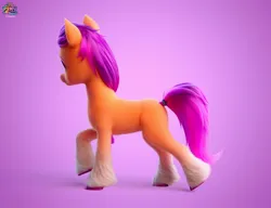 Size: 2280x1752 | Tagged: safe, artist:jonatancatalan, derpibooru import, official, sunny starscout, earth pony, pony, g5, my little pony: a new generation, concave belly, concept art, female, fluffy, gradient background, image, jpeg, logo, looking away, mare, my little pony logo, my little pony: a new generation logo, slender, solo, tail, tail band, thin