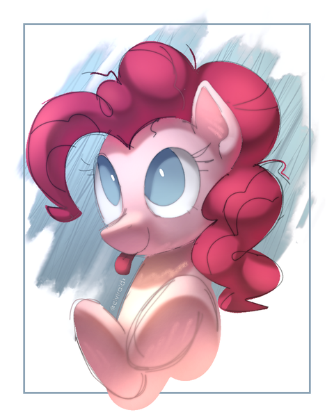 Size: 720x900 | Tagged: safe, artist:elviraidx, derpibooru import, pinkie pie, earth pony, pony, abstract background, bust, female, image, looking up, mare, out of frame, png, portrait, solo, tongue out, white pupils