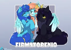 Size: 1100x779 | Tagged: safe, artist:arctic-fox, derpibooru import, oc, oc:single drop, unofficial characters only, anthro, pony, unicorn, furry, furry oc, gradient background, horn, image, jpeg, trio, unicorn oc, white outline