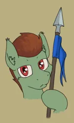 Size: 1870x3104 | Tagged: safe, artist:al solae, derpibooru import, oc, oc:aegis, unofficial characters only, earth pony, pony, earth pony oc, image, male, png, red eyes, royal guard, solo, spear, stallion, weapon