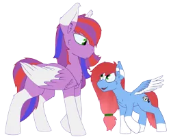 Size: 3345x2710 | Tagged: safe, artist:al solae, derpibooru import, oc, oc:aleatoric melody, oc:chromatic melody, unofficial characters only, pegasus, pony, brother and sister, duo, duo male and female, female, filly, foal, image, male, pegasus oc, png, siblings, simple background, size difference, stallion, transparent background, wings