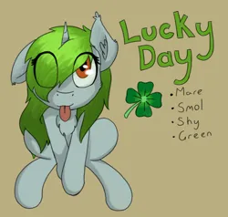 Size: 3104x2952 | Tagged: safe, artist:al solae, derpibooru import, oc, oc:lucky day, unofficial characters only, pony, unicorn, :p, female, horn, image, looking at you, looking up, looking up at you, mare, orange eyes, png, sitting, smol, tongue out, unicorn oc