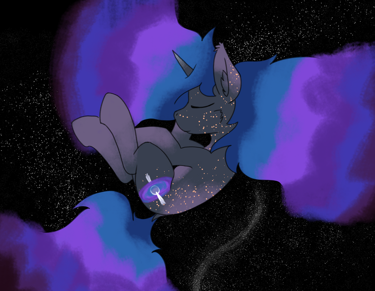 Size: 4678x3637 | Tagged: safe, artist:al solae, derpibooru import, oc, unofficial characters only, pony, unicorn, female, horn, image, mare, png, sleeping, space, space pony, starfield, stars, unicorn oc