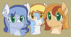 Size: 3534x1860 | Tagged: safe, artist:al solae, derpibooru import, oc, oc:aestival breeze, oc:autumnal breeze, oc:hiemal breeze, unofficial characters only, earth pony, pegasus, pony, earth pony oc, female, image, mare, pegasus oc, png, siblings, sisters, trio, trio female, wings