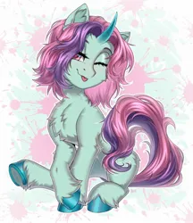 Size: 1766x2048 | Tagged: safe, artist:hakaina, ponerpics import, oc, unofficial characters only, pony, blushing, female, image, jpeg, mare, one eye closed, solo, solo female, tongue out