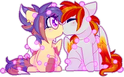 Size: 400x250 | Tagged: safe, artist:amiicommissions, derpibooru import, oc, oc:cookie, oc:heartfire, unofficial characters only, pegasus, pony, digital art, female, image, kissing, male, mare, pixel art, png, simple background, stallion, transparent background