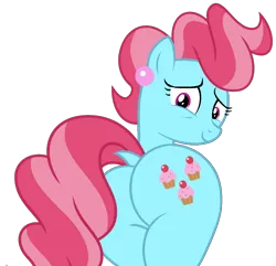 Size: 1198x1157 | Tagged: safe, artist:shieldwingarmorofgod, derpibooru import, cup cake, earth pony, pony, g4, butt, cup butt, female, image, mare, milf, plot, png, simple background, solo, solo female, transparent background