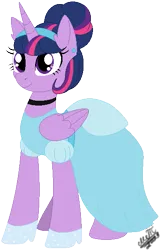 Size: 369x578 | Tagged: safe, artist:greenmarta, derpibooru import, twilight sparkle, twilight sparkle (alicorn), alicorn, pony, alternate hairstyle, choker, cinderella, clothes, cute, dress, ear piercing, earring, female, glass slipper (footwear), gown, hair bun, hairband, image, jewelry, mare, piercing, png, poofy shoulders, solo, twiabetes