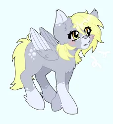 Size: 2048x2241 | Tagged: safe, artist:kittygutzzart, derpibooru import, derpy hooves, pegasus, pony, g4, blaze (coat marking), blushing, coat markings, derp, facial markings, female, image, mare, png, simple background, socks (coat marking), solo, white background