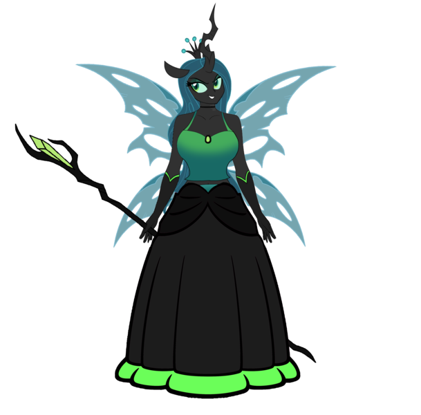 Size: 4208x4148 | Tagged: safe, artist:shadowzoid456, derpibooru import, queen chrysalis, human, equestria girls, g4, breasts, busty queen chrysalis, horn, horned humanization, humanized, image, png, simple background, solo, staff, transparent background