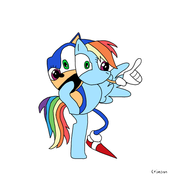 Size: 1000x1000 | Tagged: safe, derpibooru import, rainbow dash, fusion, fusion:rainbow dash, image, newbie artist training grounds, png, signature, simple background, sonic the hedgehog, sonic the hedgehog (series), spread wings, wings