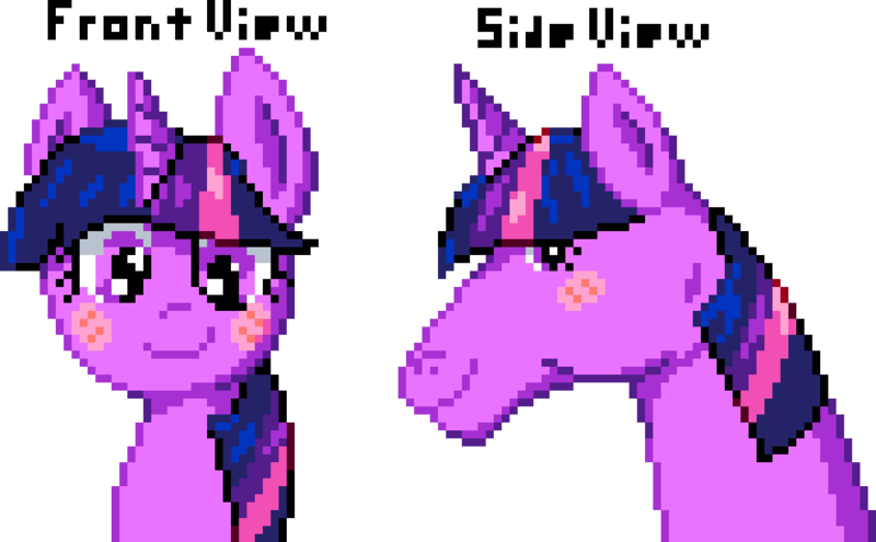 Size: 990x612 | Tagged: safe, artist:koasku, artist:tihan, derpibooru import, twilight sparkle, pony, g4, digital art, female, front view, hoers, image, looking at you, manepxls, mare, pixel art, png, pxls.space, side view, simple background, smiling, solo, sparkles, text, transparent background