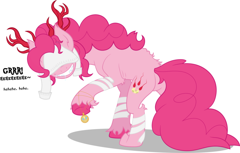 Size: 3349x2136 | Tagged: questionable, artist:niggerfaggot, derpibooru import, pinkie pie, hengstwolf, monster pony, werewolf, alternate cutie mark, alternate hairstyle, alternate universe, amulet, antlers, bandage, bloodborne, clothes, covering, creepy, creepy smile, detached sleeves, dialogue, drool, ear tufts, fetlock tuft, image, jewelry, long mane, long tail, looking at you, looking back, looking back at you, monster, nightmare night, paws, png, ribs, sharp teeth, smiling, tail, teeth, unshorn fetlocks, veil