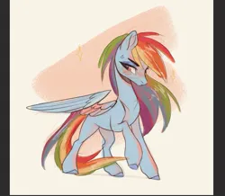 Size: 967x843 | Tagged: safe, artist:nettlemoth, derpibooru import, rainbow dash, pegasus, pony, g4, beige background, blush scribble, blushing, cross-popping veins, emanata, female, image, jpeg, lidded eyes, mare, partially open wings, raised hoof, simple background, sketch, solo, sparkles, wings