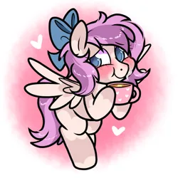 Size: 1100x1100 | Tagged: safe, artist:paperbagpony, derpibooru import, oc, pegasus, blushing, bow, hair bow, image, mug, pegasus oc, png, shy, wings