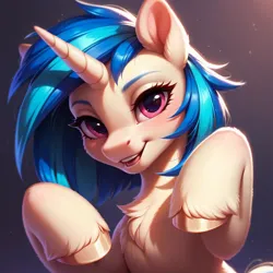 Size: 1024x1024 | Tagged: safe, ai content, derpibooru import, machine learning generated, stable diffusion, vinyl scratch, pony, unicorn, g4, generator:pony diffusion v6 xl, glasses, horn, image, outdoors, png, prompter:teonanakatle, solo